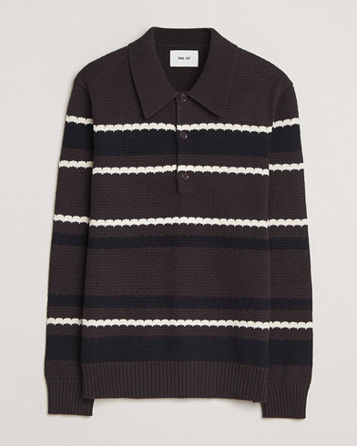 NN07 Alfie Striped Knitted Polo Dusky Port – Marrón
