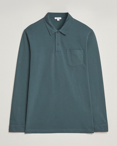 Sunspel Long Sleeve Riviera Polo Shirt Dark Petrol – Verde