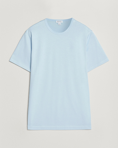 Sunspel Crew Neck Q82 Cotton T-Shirt Frost Blue – Azul