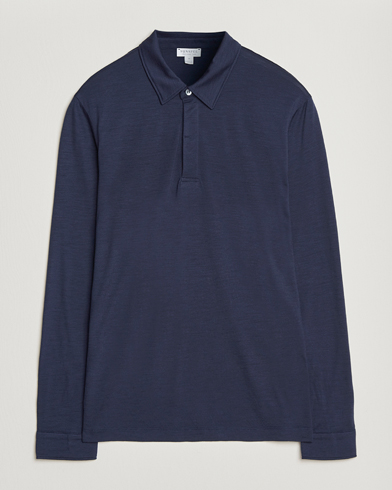 Sunspel Wool Jersey Long Sleeve Polo Navy – Azul