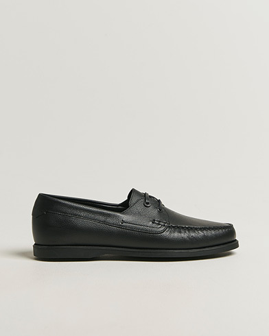 Brioni Grain Leather Boat Shoes Black Calf – Negro