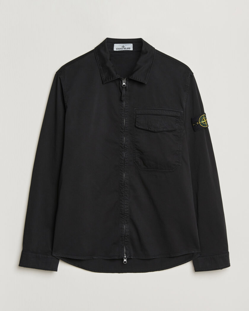 Stone Island Cotton Stretch Zip Overshirt Black – Negro