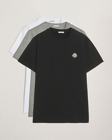 Moncler 3-Pack Logo T-Shirts Black/White/Grey – Blanco