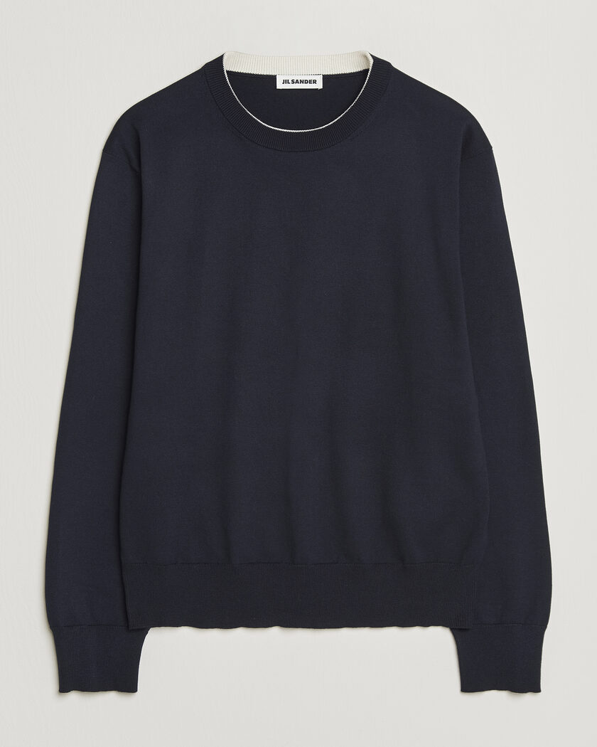 Jil Sander Fine Cotton Contrast Pullover Navy – Azul