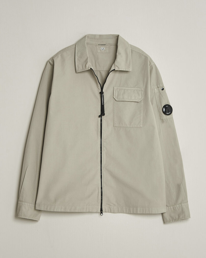 C.P. Company Garment Dyed Gabardine Zip Overshirt Light Grey – Gris