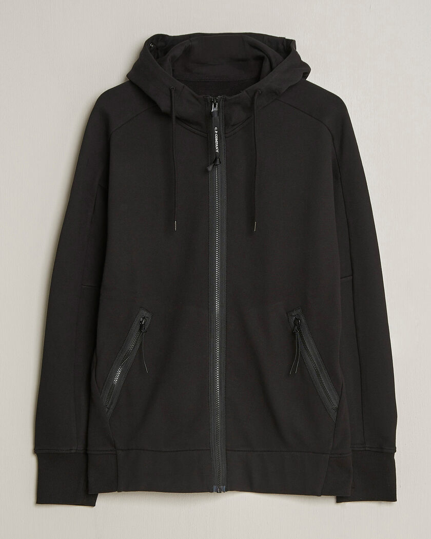 C.P. Company Diagonal Raised Fleece Full Zip Goggle Hoodie Black – Negro