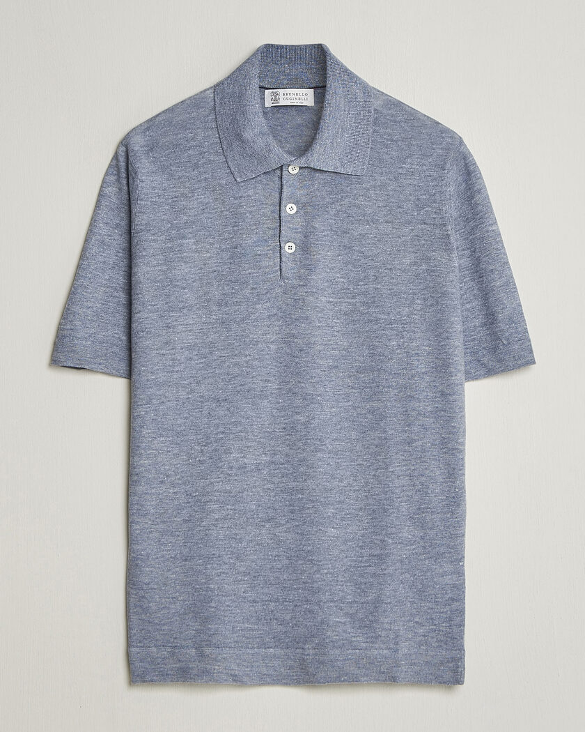 Brunello Cucinelli Linen Knitted Polo Light Blue – Azul