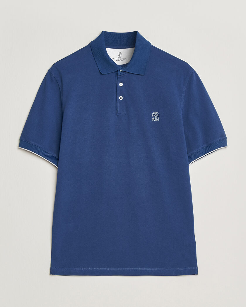 Brunello Cucinelli Short Sleeve Logo Polo Blue – Azul
