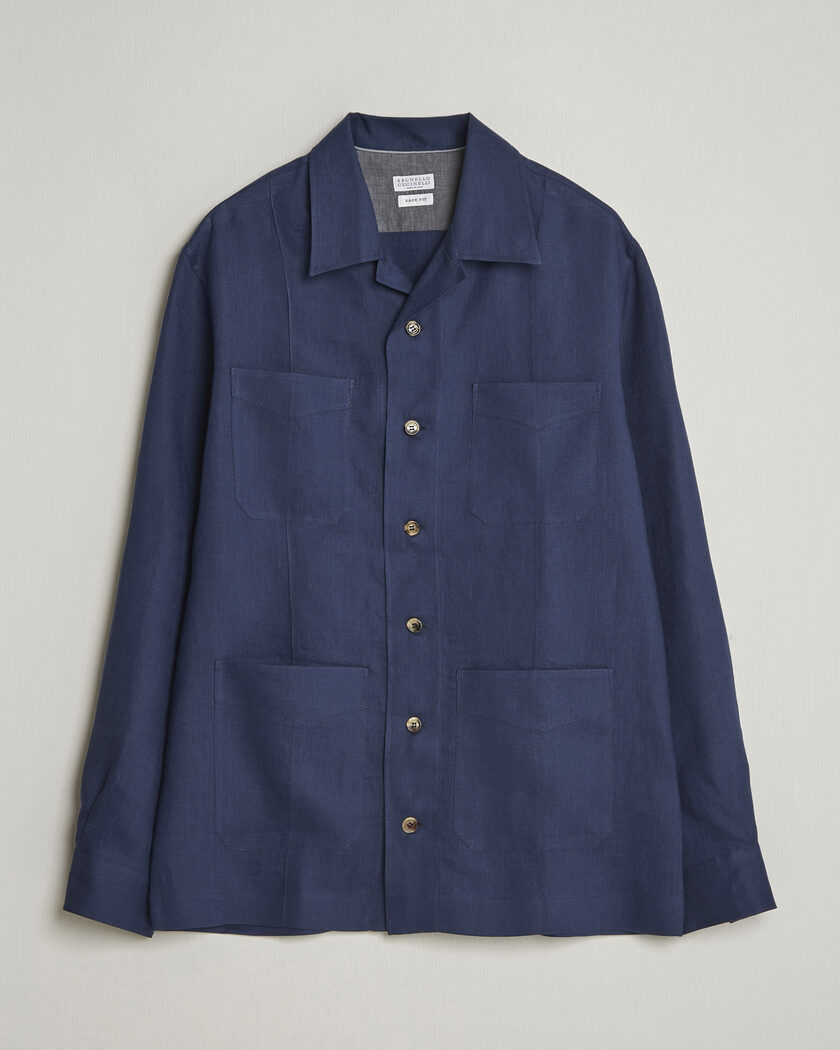 Brunello Cucinelli Linen Shirt Jacket Navy – Azul