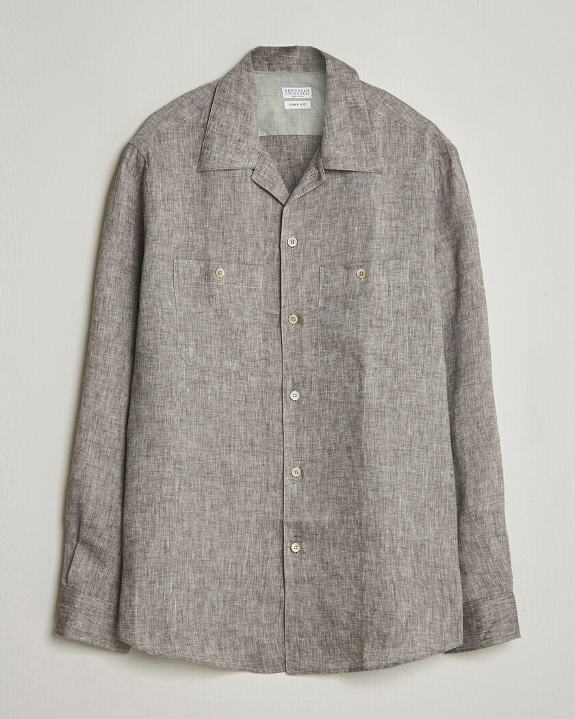 Brunello Cucinelli Linen Double Pocket Camp Shirt Brown – Marrón