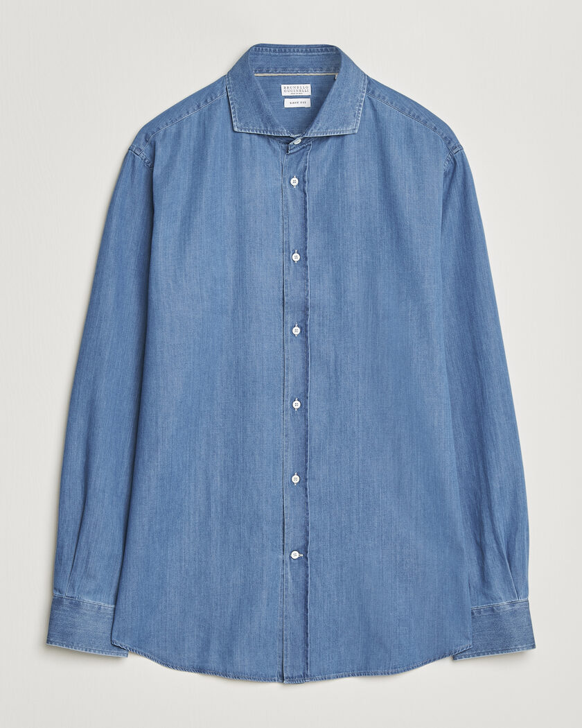 Brunello Cucinelli Easy Fit Denim Shirt Medium Blue Wash – Azul
