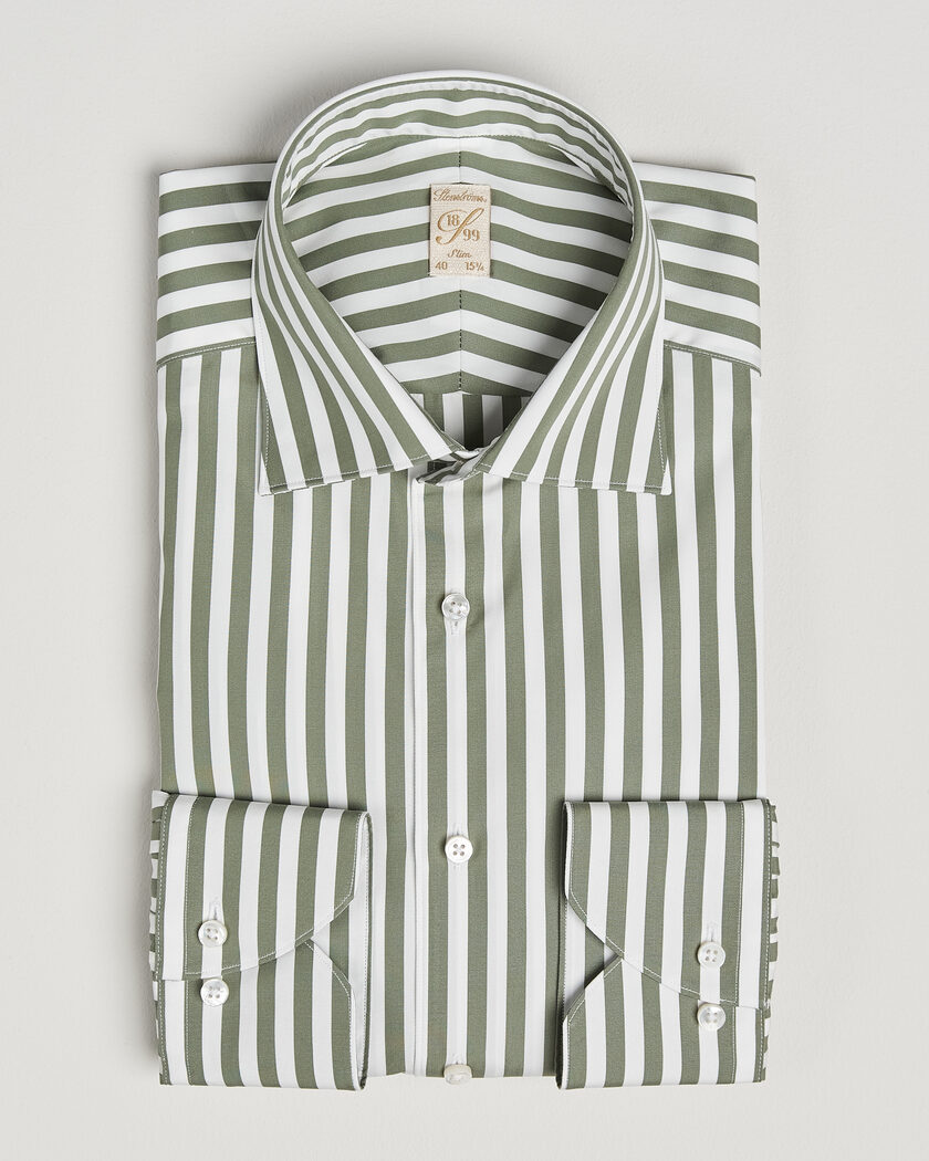 Stenströms 1899 Cotton Twill Striped Shirt Green – Verde