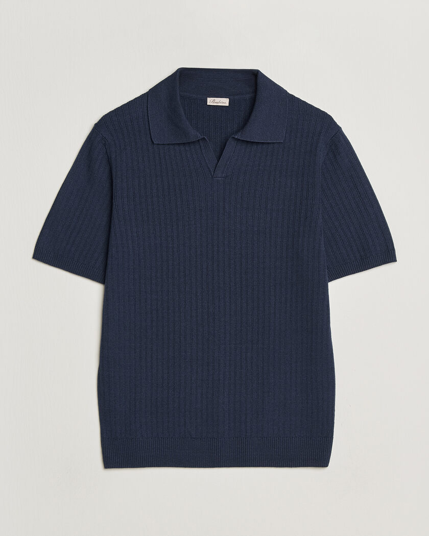 Stenströms Linen/Merino Structured Polo Navy – Azul