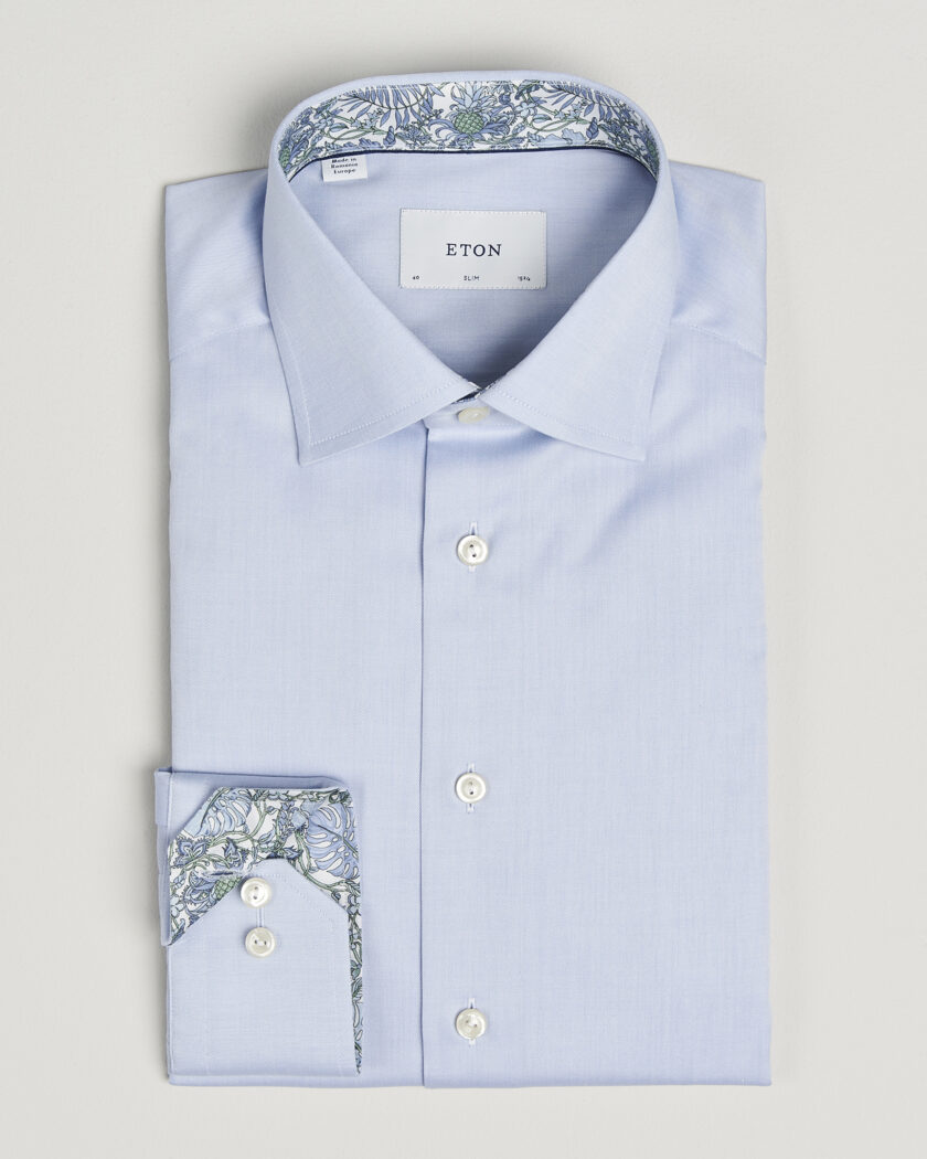 Eton Slim Fit Signature Twill Contrast Shirt Light Blue – Azul