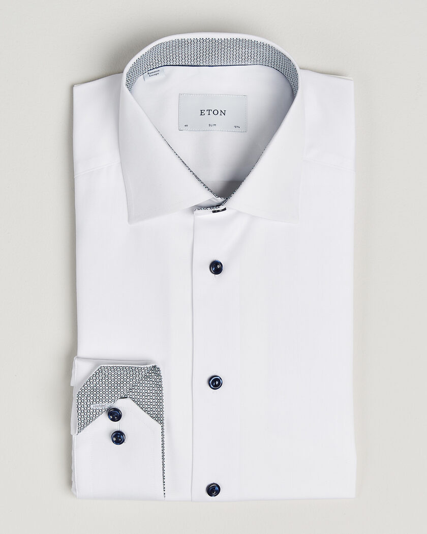 Eton Slim Fit Signature Twill Contrast Shirt White – Blanco