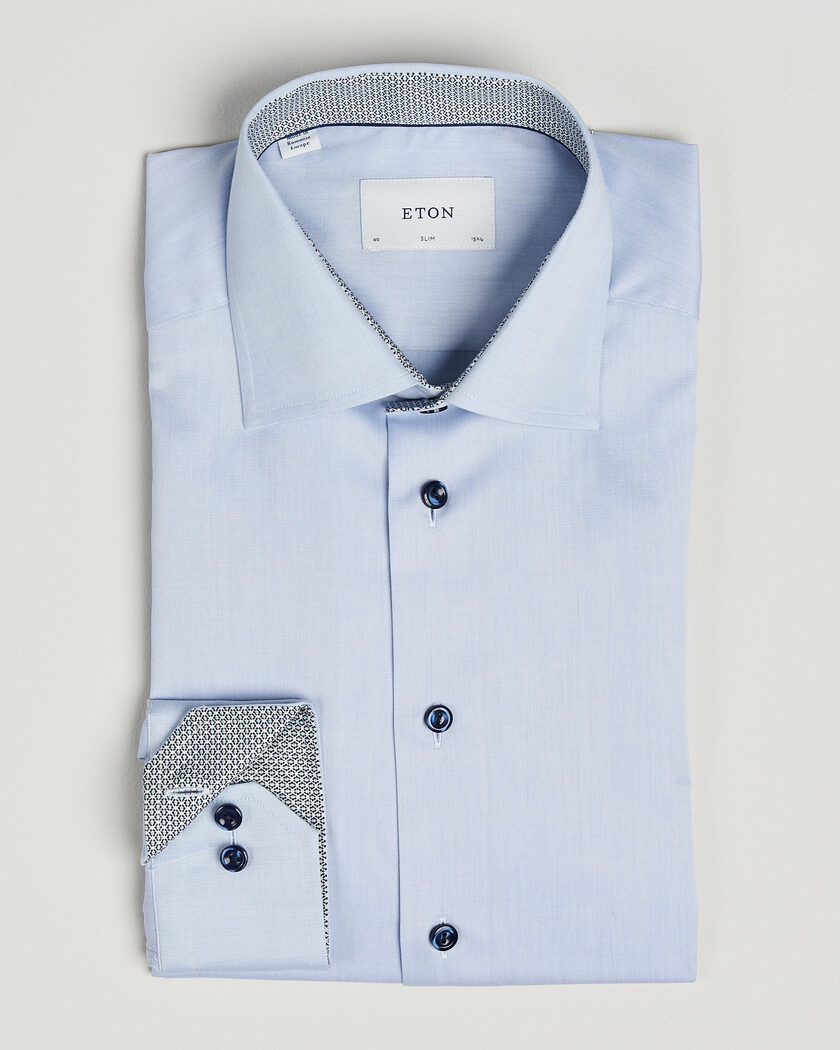 Eton Slim Fit Signature Twill Contrast Shirt Light Blue – Azul