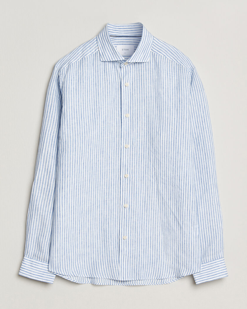Eton Casual Fit Striped Linen Shirt Light Blue – Azul