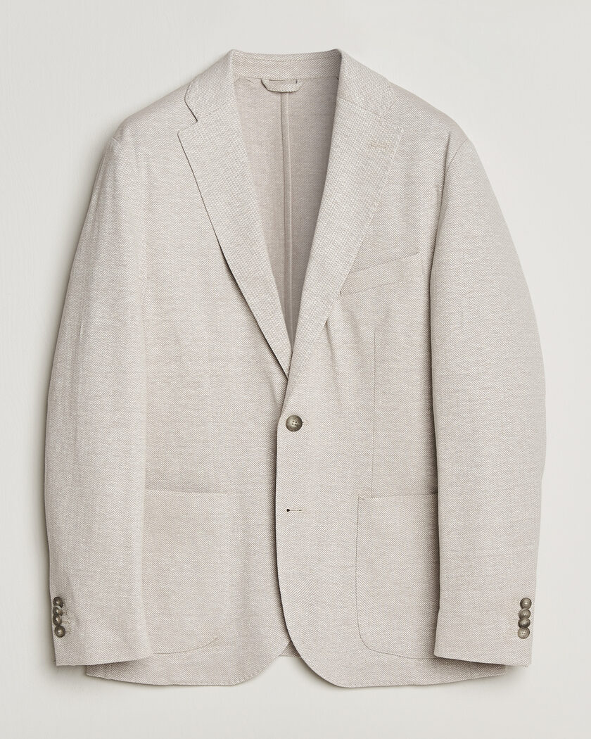 Eton Linen Jersey Herringbone Blazer Beige – Beige