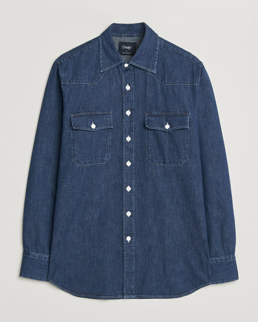 Drake's Light Denim Western Shirt Stone Wash – Azul