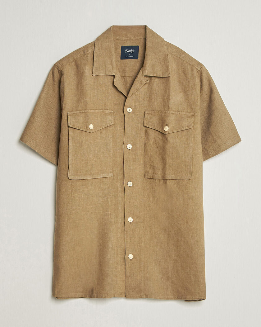 Drake's Military Short Sleeve Camp Collar Shirt Khaki – Marrón