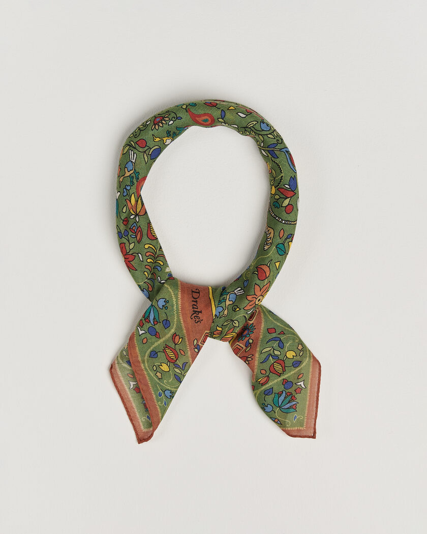 Drake's Tiger Garden Wool/Silk Bandana Green – Verde