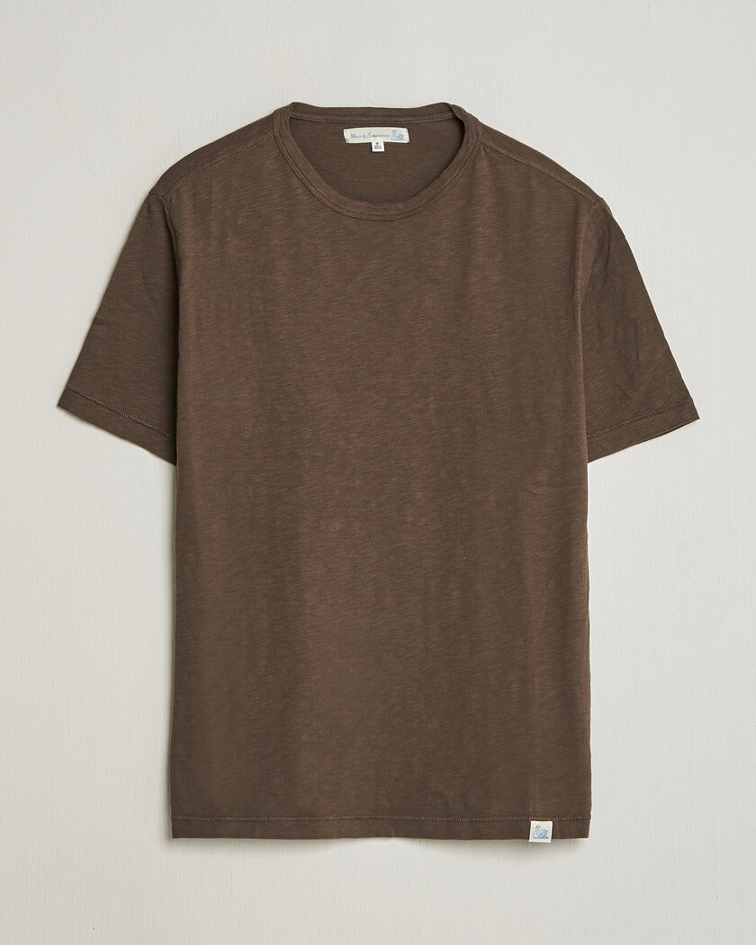 Merz b. Schwanen Organic Pima Cotton Slub Crew Neck T-Shirt Chocolate – Marrón