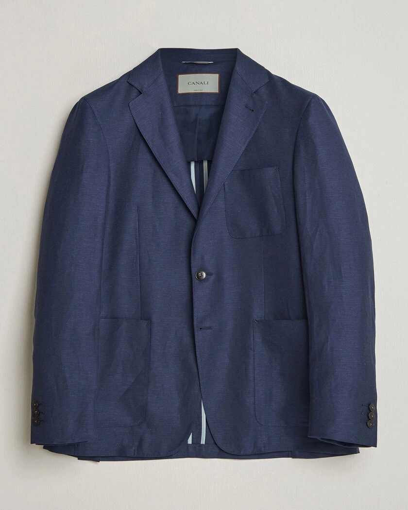 Canali Unconstructed Wool/Linen Blazer Dark Blue – Azul