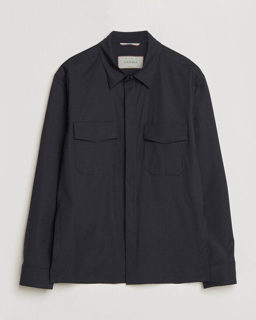 Canali Travel Wool Overshirt Navy – Azul