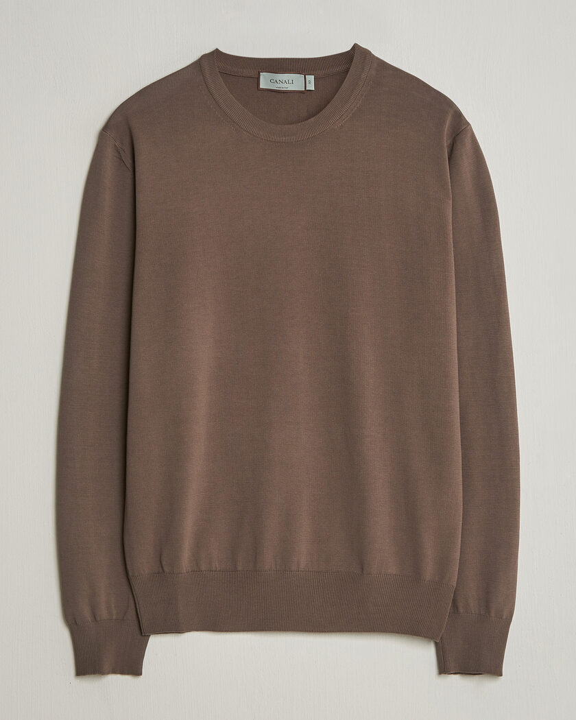 Canali Cotton Crew Neck Pullover Brown – Marrón