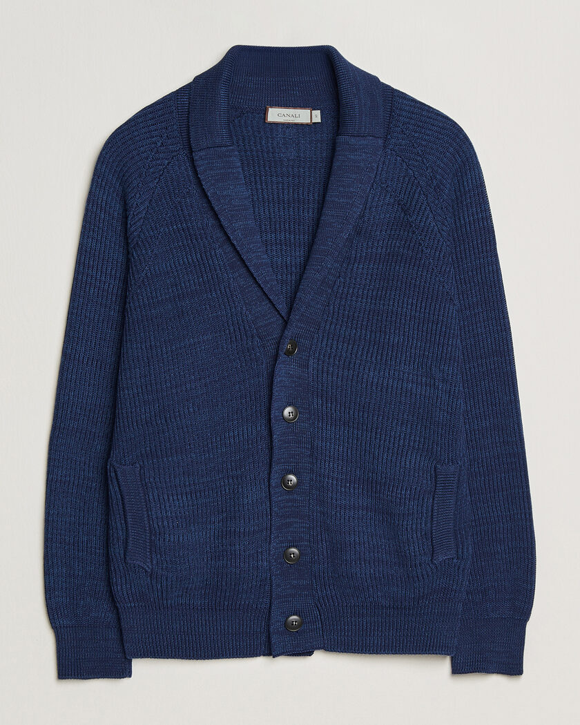 Canali Rib Knit Shawl Cardigan Navy – Azul