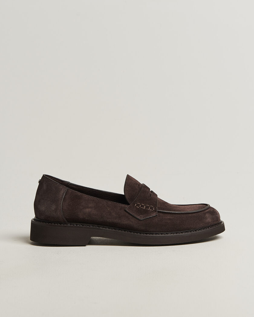 Canali Penny Loafers Dark Brown Suede – Marrón