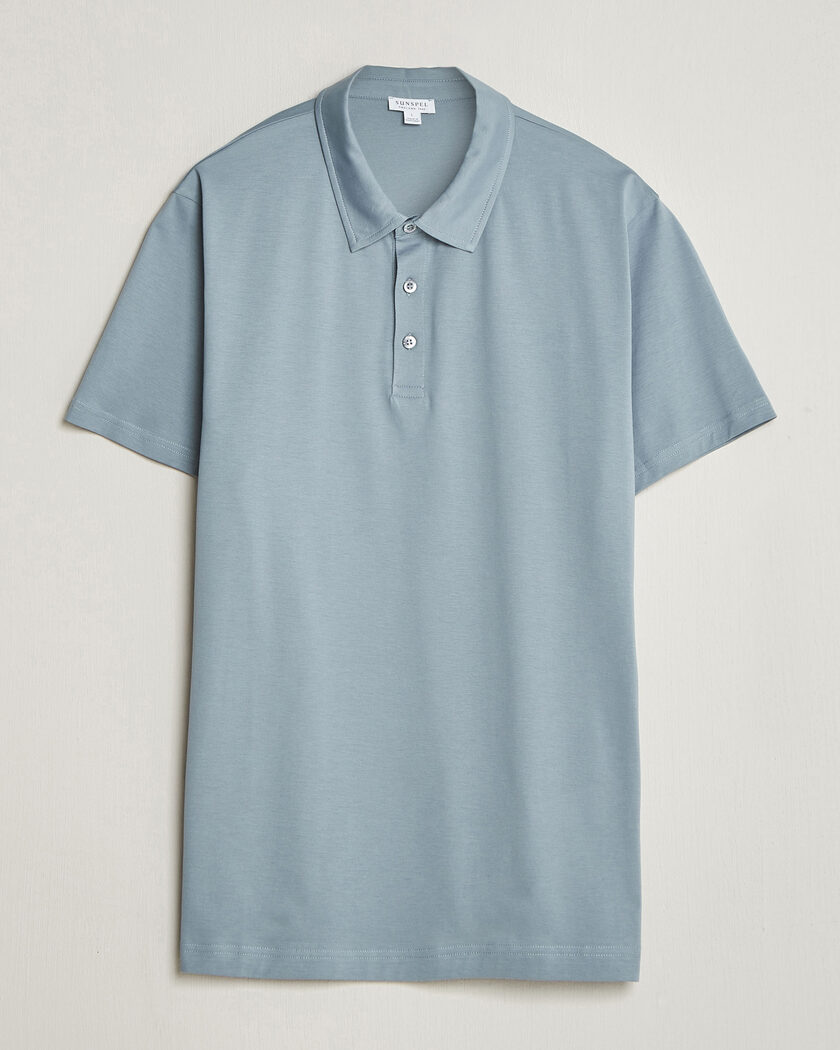 Sunspel Cotton Jersey Polo Stone Blue – Azul