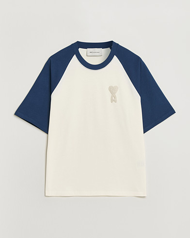 AMI Knitted Heart Logo T-Shirt Creme/Navy – Azul