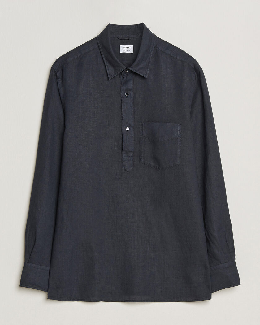 Aspesi Popover Linen Shirt Navy – Azul