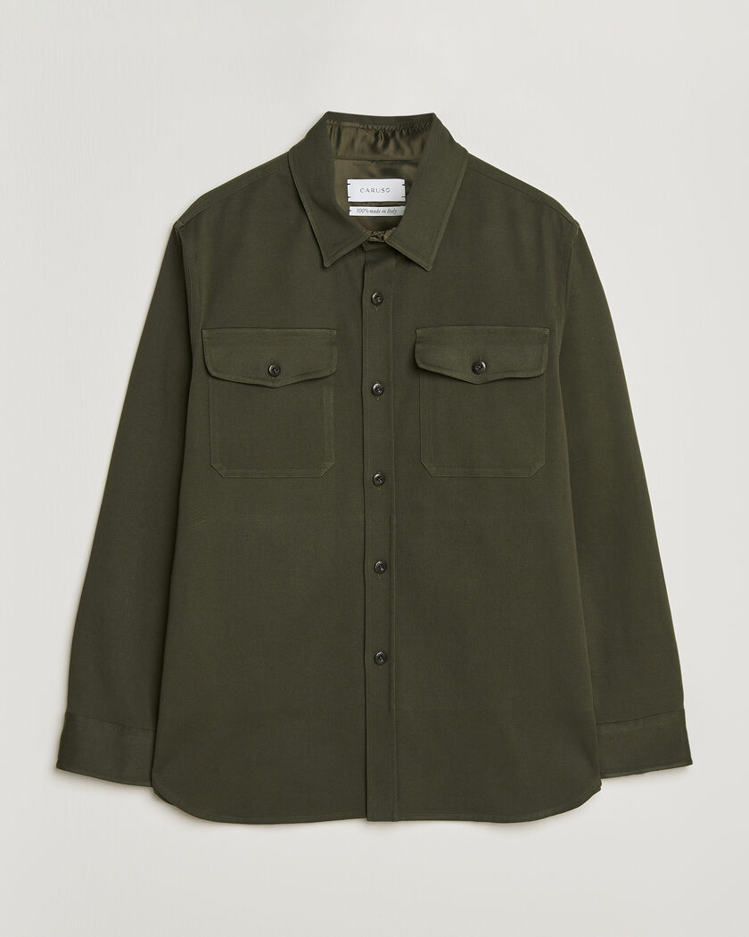 Caruso Twill Cotton Overshirt Dark Green – Verde