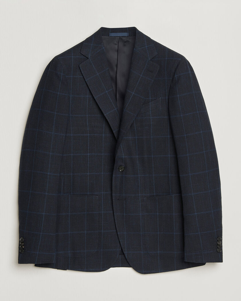 Caruso Aida Wool Hopsack Blazer Navy Check – Azul