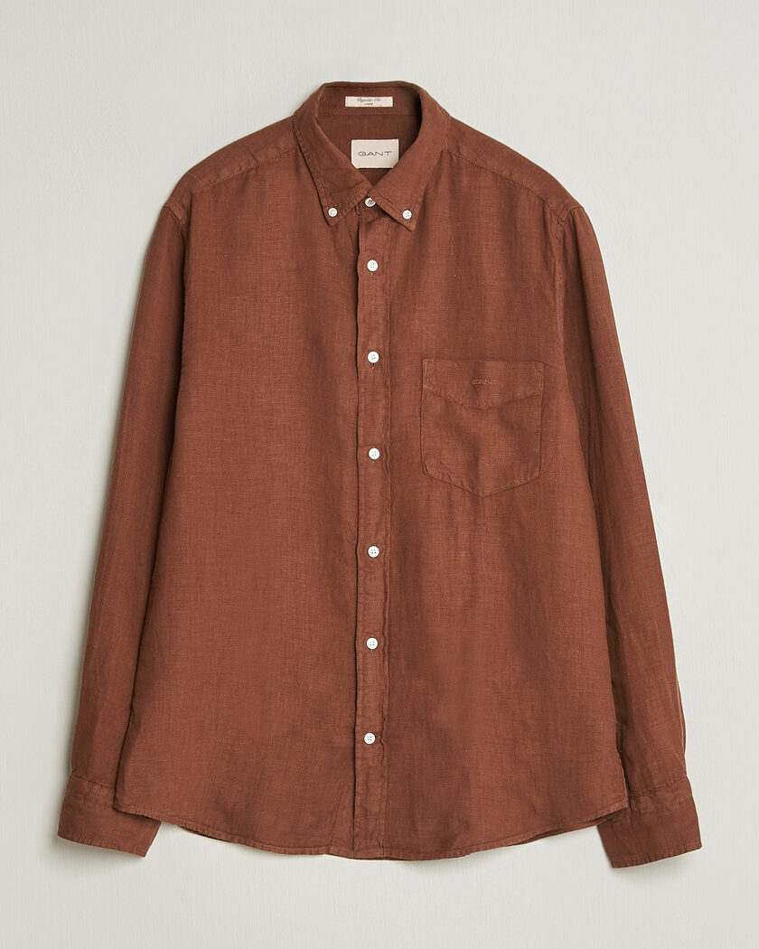 Gant Regular Fit Garment Dyed Linen Shirt Mahogany Brown – Marrón