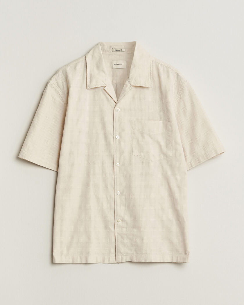 GANT Relaxed Fit Textured Checked Camp Shirt Creamed White – Blanco
