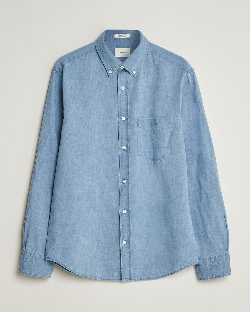 Gant Regular Fit Cotton Linen Indigo Shirt Semi Light Blue – Azul