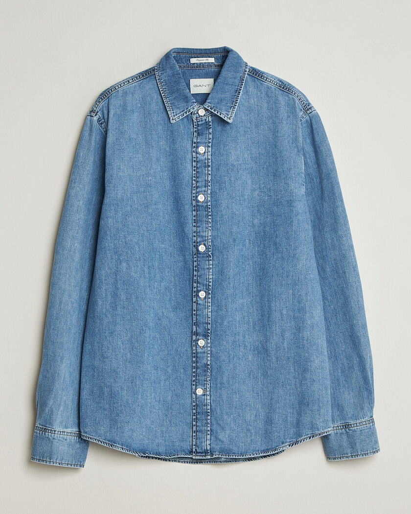 Gant Regular Fit Denim Shirt Semi Light Blue Worn In – Azul