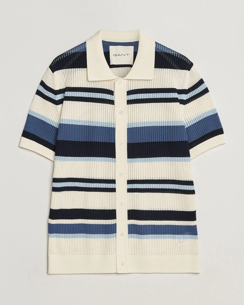 Gant Striped Knitted Short Sleeve Shirt Vintage Blue – Azul