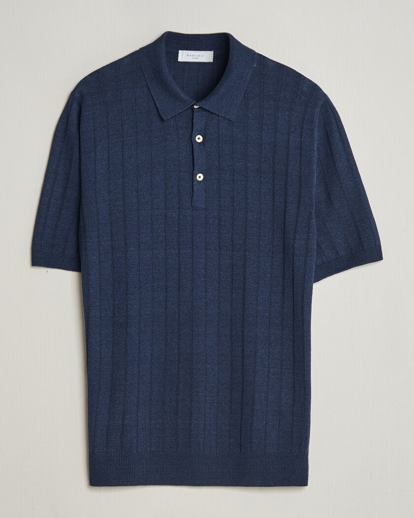 Boglioli Short Sleeve Knitted Rib Polo Navy – Azul
