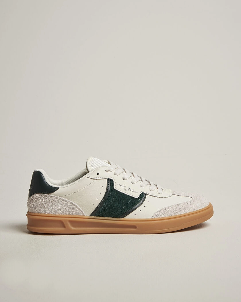 Fred Perry B4 Leather/Suede Sneaker Light Ecru/Green – Blanco