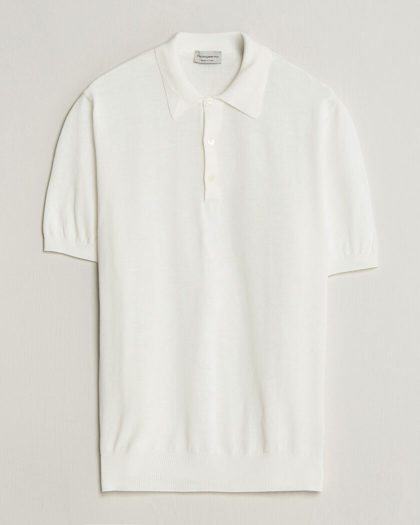 Morgano Knitted Cotton Crepe Polo Latte – Blanco