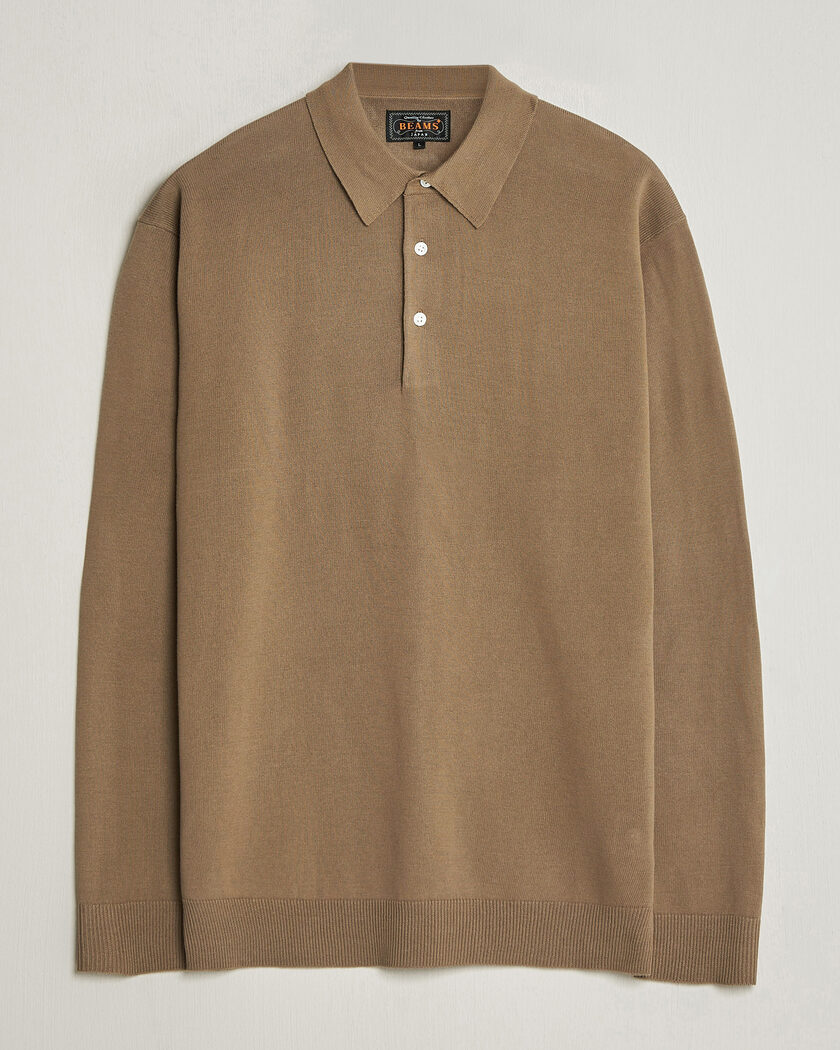 BEAMS PLUS Long Sleeve 12G Knit Polo Mocha – Marrón