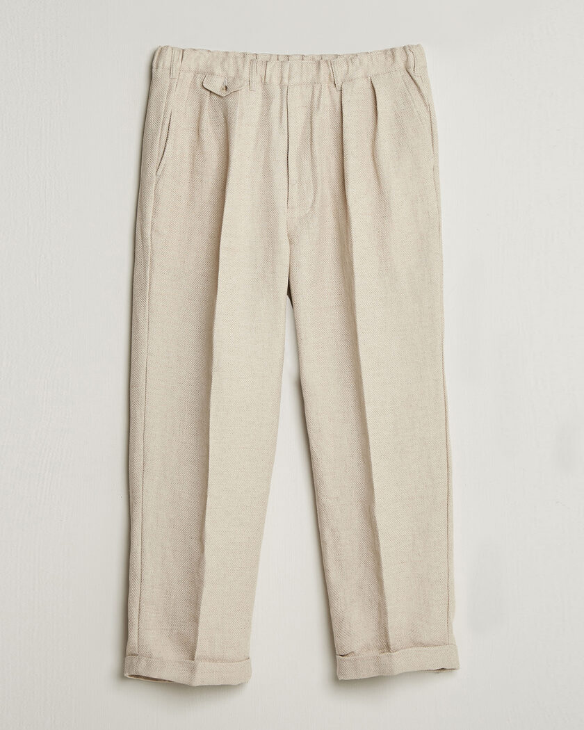 BEAMS PLUS Cotton/Linen Pleated Trousers Off White – Blanco