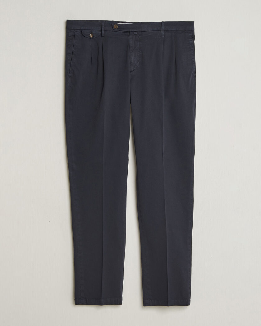 Briglia 1949 Easy Fit Pleated Cotton Stretch Chino Navy – Azul