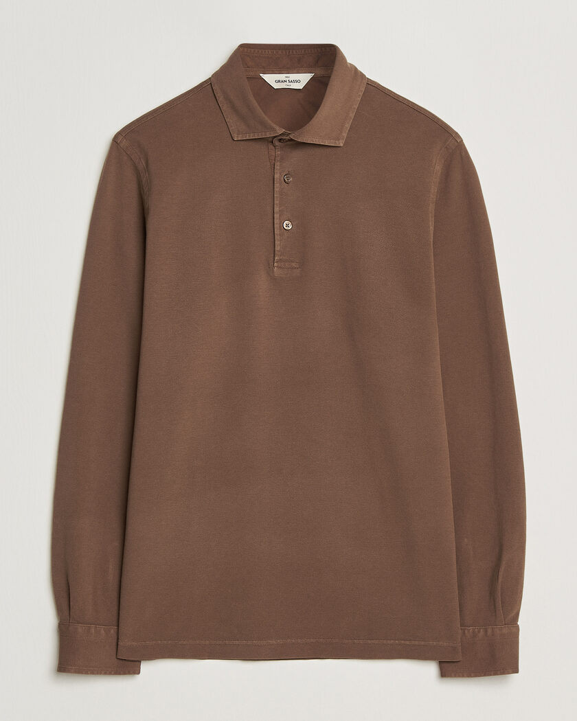 Gran Sasso Washed Long Sleeve Polo Brown – Marrón