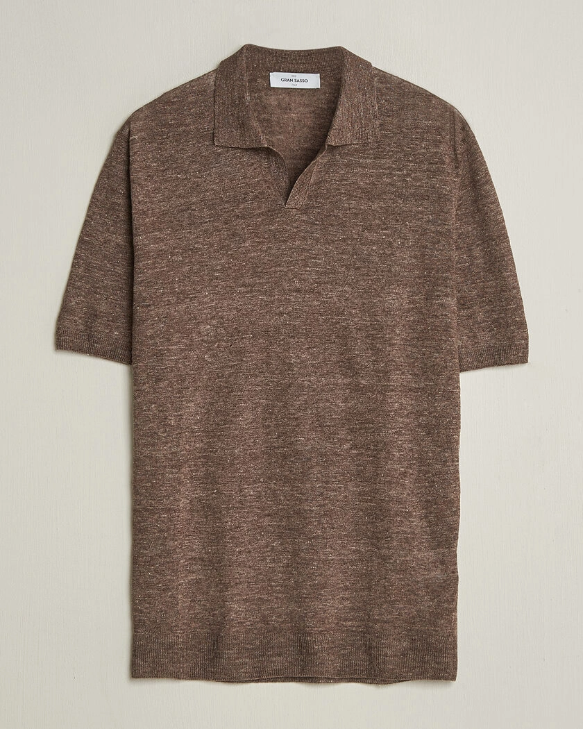 Gran Sasso Washed Knitted Linen Polo Brown Melange – Marrón