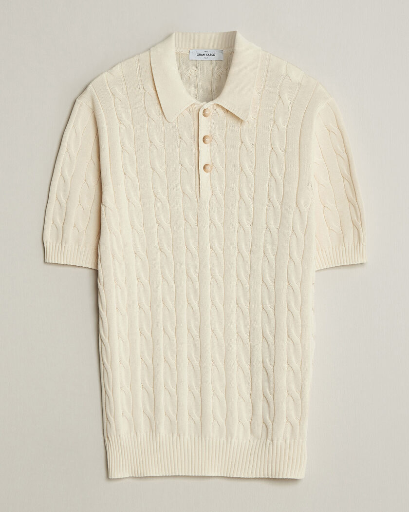 Gran Sasso Cotton Cable Knitted Polo Cream – Blanco